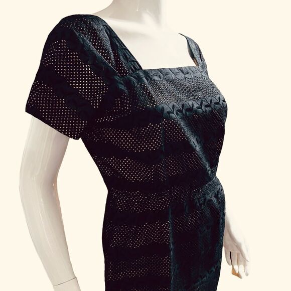 Y2K Black Vintage Dress Eyelets/Embroidered Leaves Midi/Maxi size Small - Picture 8 of 15